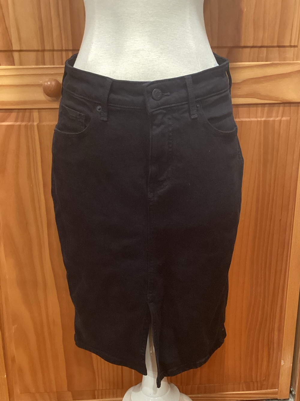 Old Navy Black Denim Pencil Skirt with Front Slit